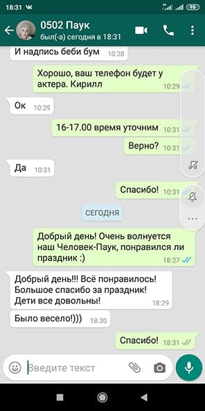 Отзыв — Человек паук на день рождения мальчика 7 лет