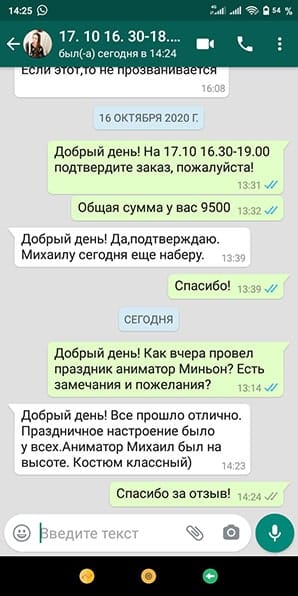 Отзыв аниматор Миньон на день рождения