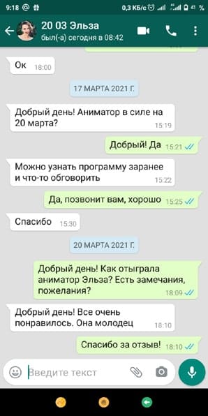 Отзыв на аниматора Эльзу на день рождения девочки