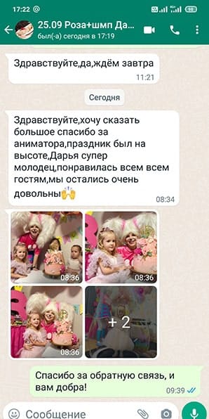 Отзыв на аниматора Розу Барбоскину на день рождения девочки