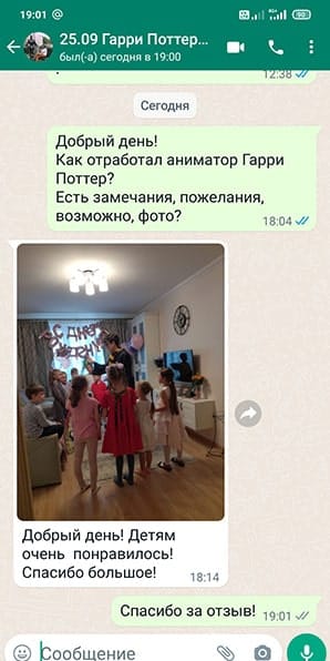 Отзыв на аниматора Гарри Поттер на день рождения мальчика