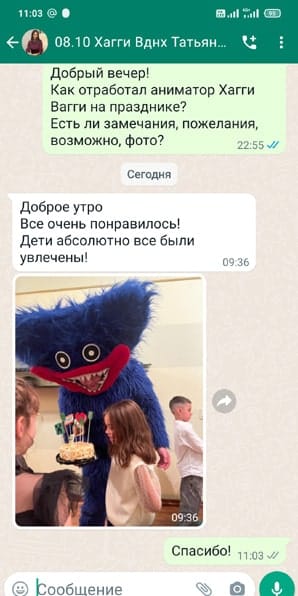 Отзыв на аниматора Хагги Вагги на день рождения